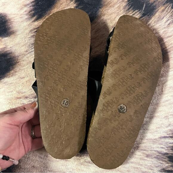 Mod Life Black Double Strap Cork Sandals Size 10 w/ Toe Loop - Picture 2 of 7